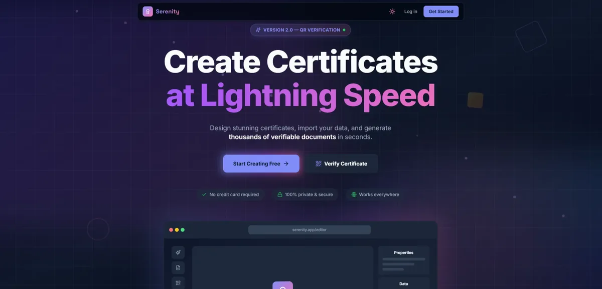 Serenity: Certificate Generator & Verifier | Arpan Patra