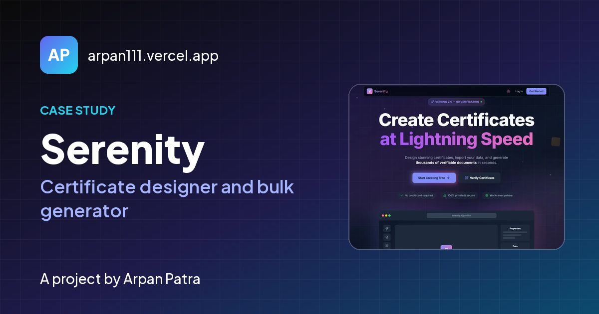 Serenity: Certificate Generator & Verifier | Arpan Patra